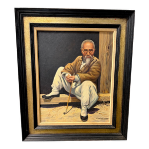 David Cheng Hong Kong 1961 Portrait of Scholar with Opium Pipe Oil Painting