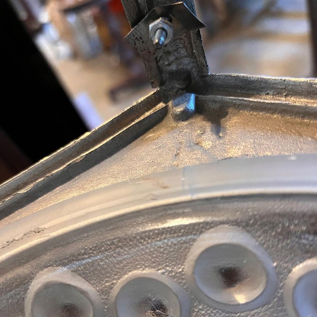 Vintage French Georges Leleu Art Deco Cast Metal and Glass 9-Light Chandelier For Sale - Image 9 of 12