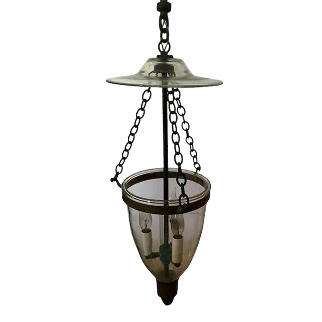 19th Century English Bell Jar Glass Lantern with Smoke Shade For Sale