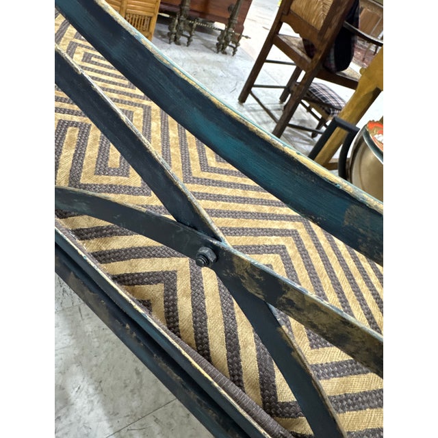 Tan Antique French Three-Part Iron Bench With New Custom Cushions For Sale - Image 8 of 12