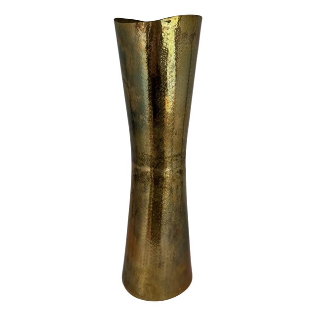 Italian Modern Hand-Beaten Brass Vase, 1970s For Sale