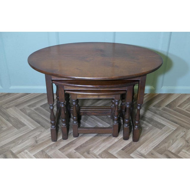 Wood Oval Nest of Tables in Oak by Charm, 1940s, Set of 3 For Sale - Image 7 of 9