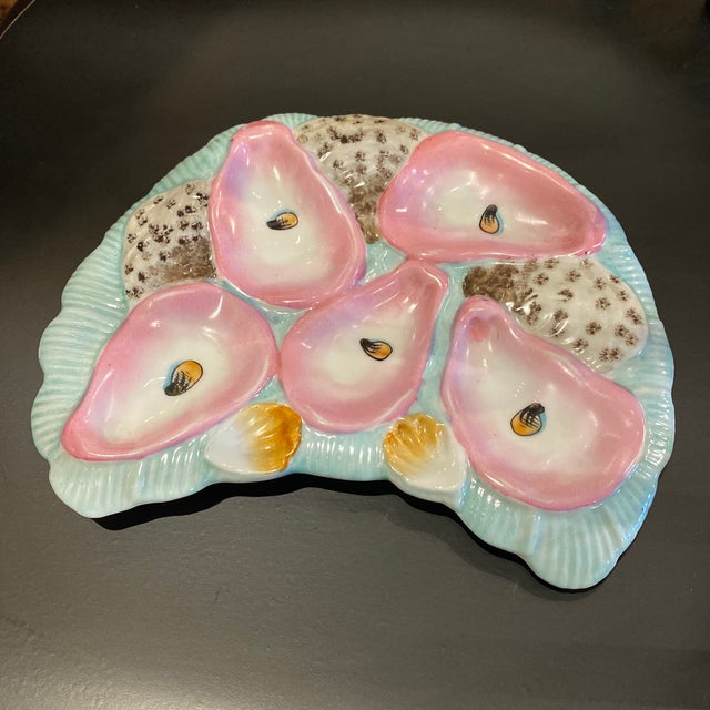 Antique Vintage Hand-Painted Half Moon Oyster Plate. For Sale - Image 10 of 10