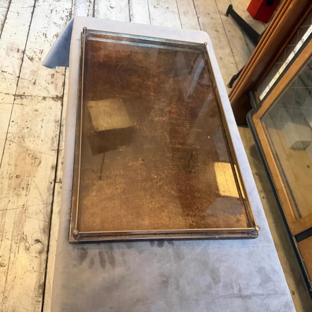 Wood 1950s Mid-Century Modern Brown Painted Goatskin and Brass Tray by Aldo Tura For Sale - Image 7 of 13