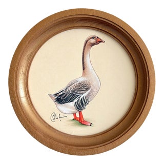 Original Hand-Painted Goose Painting Framed in a Hand-Painted Frame For Sale