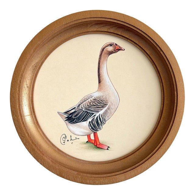 Original Hand-Painted Goose Painting Framed in a Hand-Painted Frame For Sale