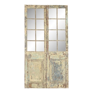 Vintage Anglo-Indian Painted Teakwood and Glass Door For Sale