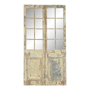 Vintage Anglo-Indian Painted Teakwood and Glass Door
