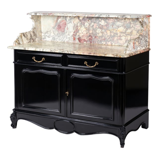 Louis Philippe Black Lacquer Credenza with Marble Top For Sale