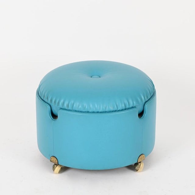 Dilly Dally Pouf in Turquoise Leather by L. Massoni for Poltrona Frau, Italy, 1968 For Sale - Image 10 of 14
