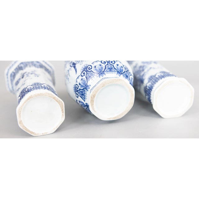 Blue Antique Petite Dutch Delft Floral Garniture Vases - Set of 3 For Sale - Image 8 of 9