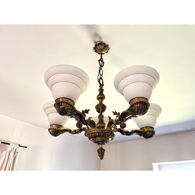 Neoclassical Bronze 6-Light Chandelier, 1950s For Sale - Image 13 of 13