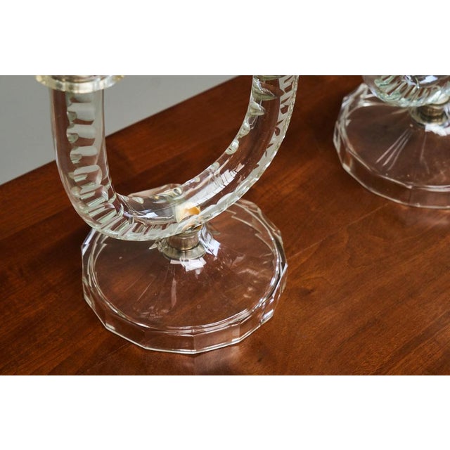 Vintage French Art Deco Candleholders in Crystal, 1930s, Set of 2 For Sale - Image 4 of 12