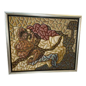Gidon Ben Dor Oil & Wax on Canvas Abstract Cubic Nude With a Cat Painting