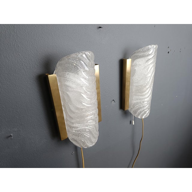 Glass and Brass Wall Sconces from Fischer Leuchten, 1960s, Set of 2 For Sale - Image 6 of 12
