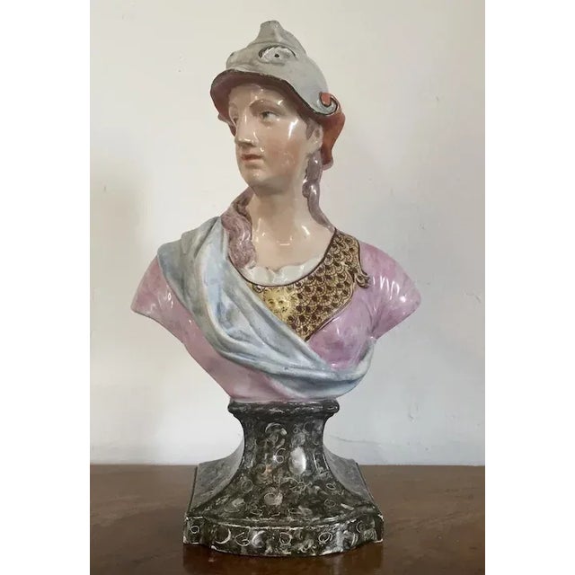 Traditional 1810 George III Staffordshire Pearlware Classical Portrait Bust of Minerva For Sale - Image 3 of 11