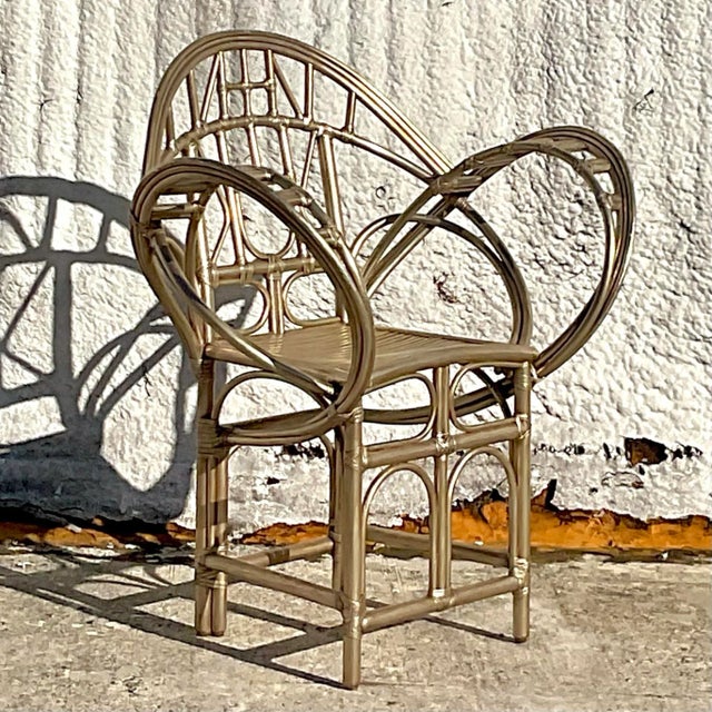 Wood Vintage Coastal Tagged McGuire Gold Butterfly Chair For Sale - Image 7 of 9