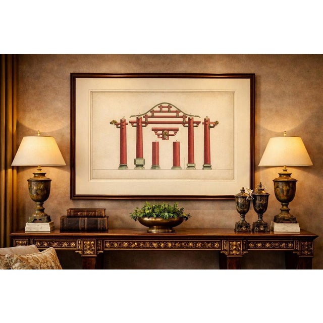 Chinese Architectural Columns and Plinths – Ferrario Costume Antico 1820s This finely hand-colored engraving illustrates...