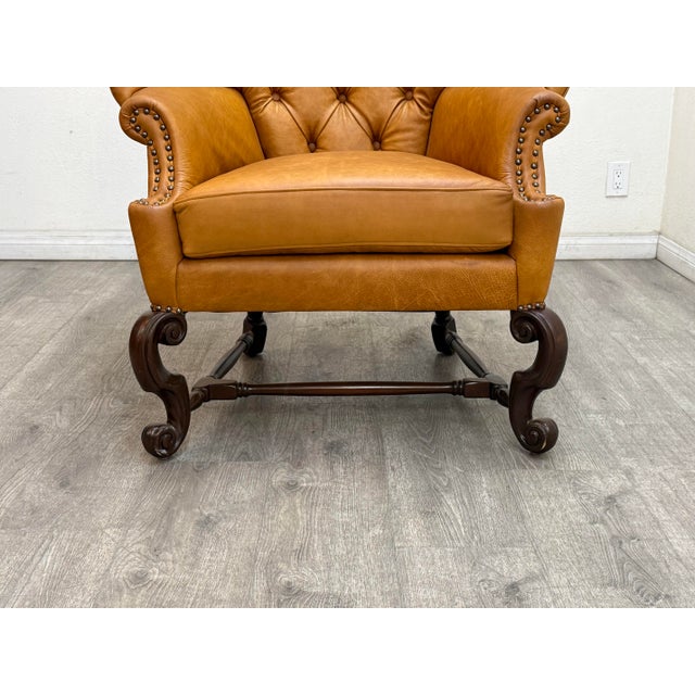 American Pair of Chesterfield Style Leather Wingback Chairs For Sale - Image 3 of 11