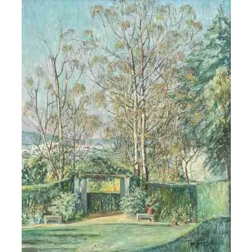 "Garden of the house on António Cardoso Street". Oil on canvas. Signed and dated 1981. Dimensions: 56 x 46 cm. NOTE:...