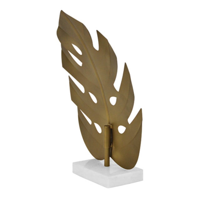 Contemporary Matthew Izzo Home Frond Brass Leaf Sculpture on Marble Base For Sale - Image 3 of 7