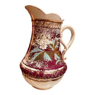 Vintage/Antique Mixed Porcelain Decorative Pitcher, Washpan Pitcher, “Ewer”, Stamped Antique Collectable Double-Glazed Earthenware For Sale
