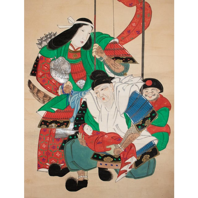 Antique Japanese Scroll Painting "Minister Takenouchi No Sukune and Empress Jingū" For Sale - Image 4 of 18