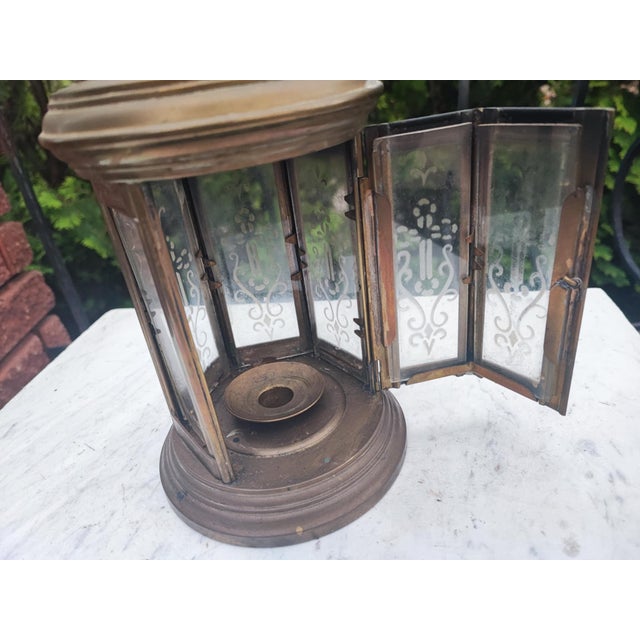 Neo-Gothic Brass Candle Lantern For Sale - Image 3 of 9