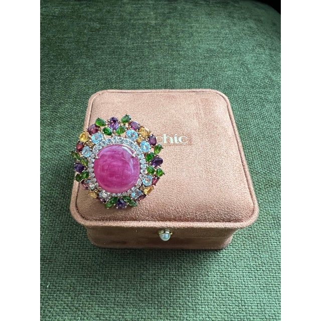 Gemstone Bochic "Orient" Vintage Natural Ruby & Multi Gem Ring Set In 18K Gold & Silver For Sale - Image 7 of 18