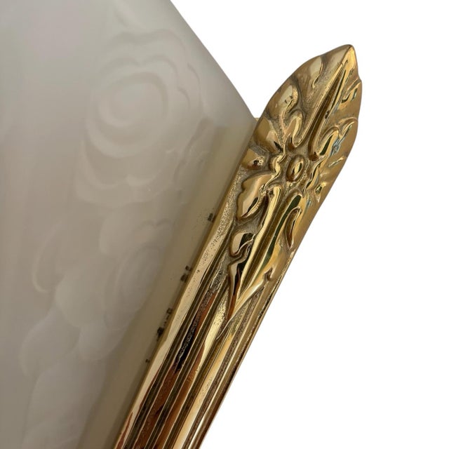 Metal French Art Deco Brass & Frosted Glass Shield Shaped Wall Sconces - A Pair For Sale - Image 7 of 9