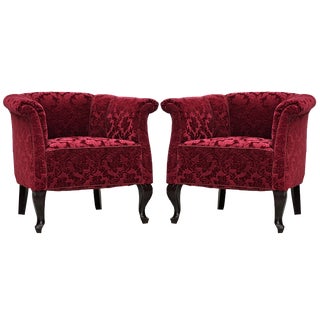 Set of Vintage Danish Lounge Chairs in Red Cotton and Wool Fabric, 1950s For Sale