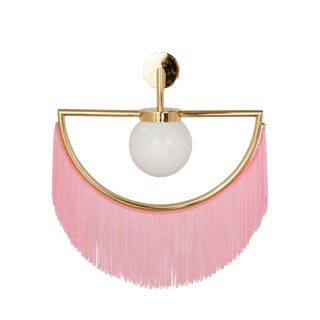 Wink Gold-Plated Wall Lamp With Pink Fringes For Sale