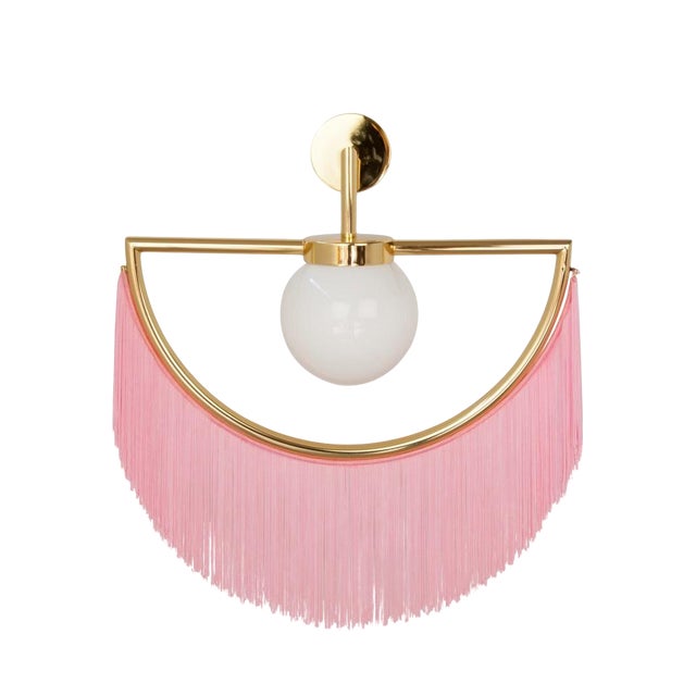 Wink Gold-Plated Wall Lamp With Pink Fringes For Sale