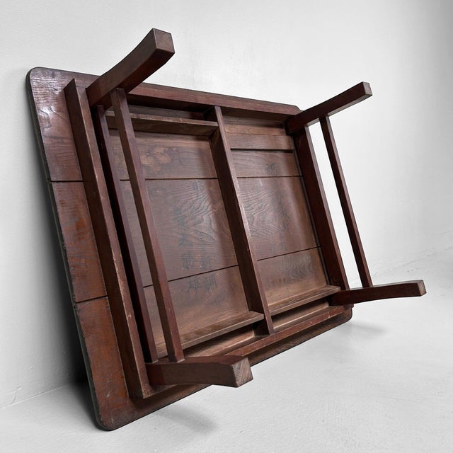 Brown Vintage Japanese Wooden Folding Leg Table, 1920s For Sale - Image 8 of 18