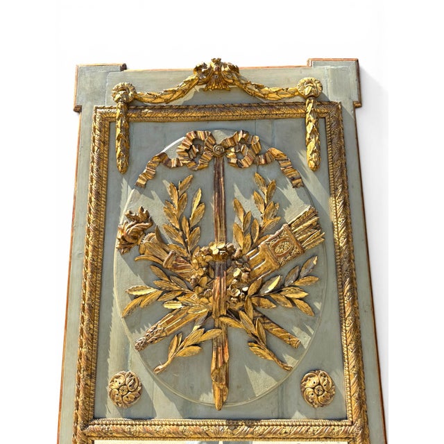Pair of 19th Century French Painted and Giltwood Trumeau Mirrors For Sale - Image 4 of 9