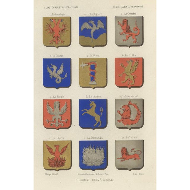 Ferdinand Séré, Chimerical Beasts in Heraldry, Dragons and Griffins, 1851, Chromolithograph For Sale - Image 9 of 9