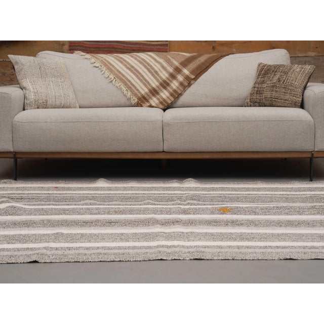1970s Vintage Handmade Wool Cotton Grey Kilim Runner Rug For Sale - Image 9 of 11