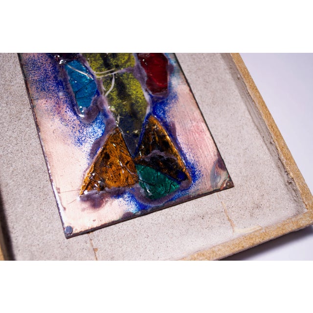 Blue Abstract Figural Enamel on Copper Panel Artist Signed For Sale - Image 8 of 10