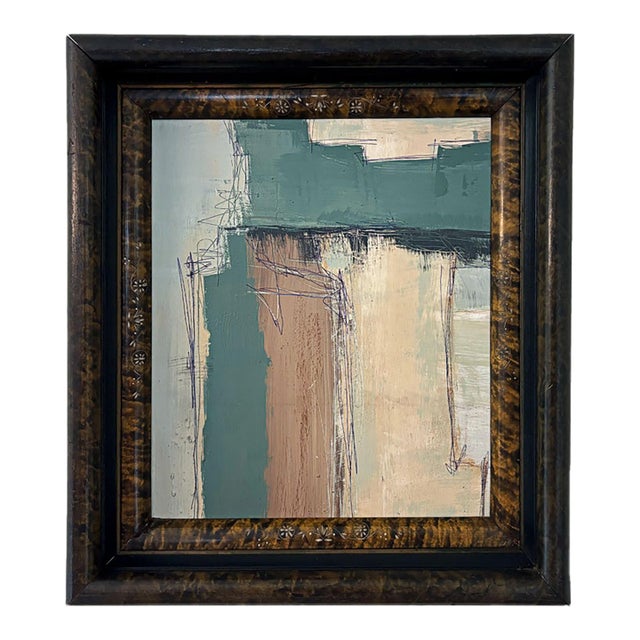 “Matcha" Abstract Art in Antique Frame, Transitional Living Room Art by JTS For Sale