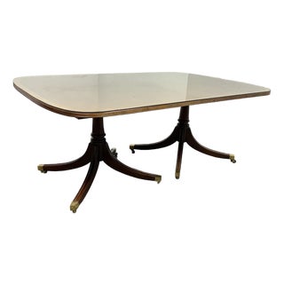 Georgian Satinwood + Mahogany Double Pedestal Dining Table For Sale
