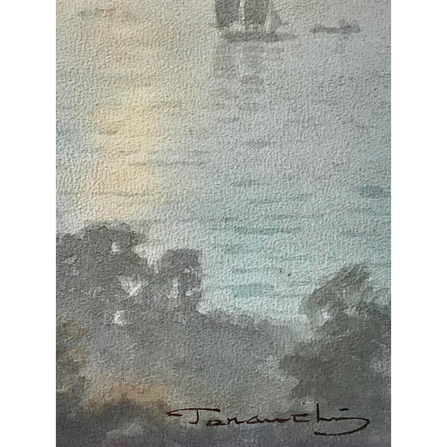1920s Original Vintage Japanese Watercolor Marine View Sail Boats by Fukutaro Terauchi For Sale - Image 5 of 7