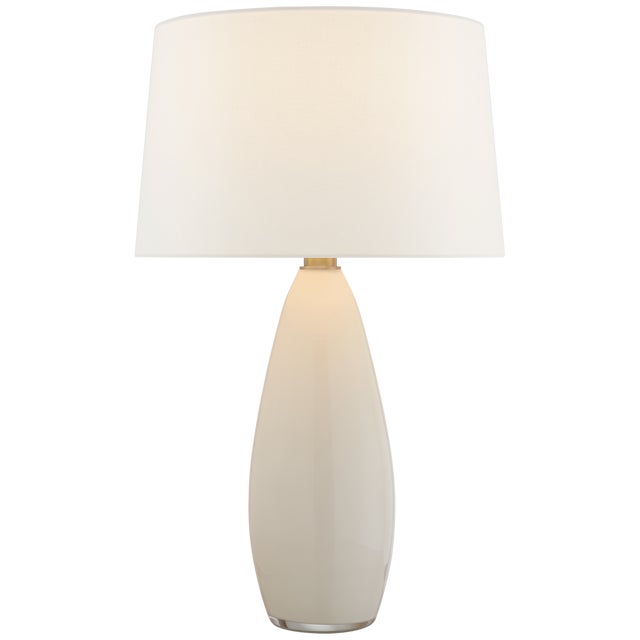 Myla Large Tall Table Lamp in White Glass with Linen Shade Designer: Chapman & Myers Height: 29.25" Shade Detail: 16.25" x...