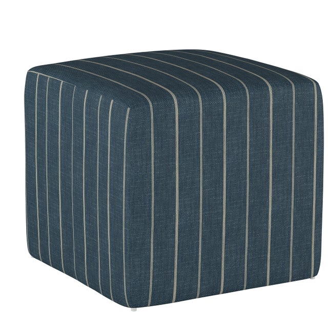Not Yet Made - Made To Order Cube Ottoman in Indigo Fritz Stripe For Sale - Image 5 of 7