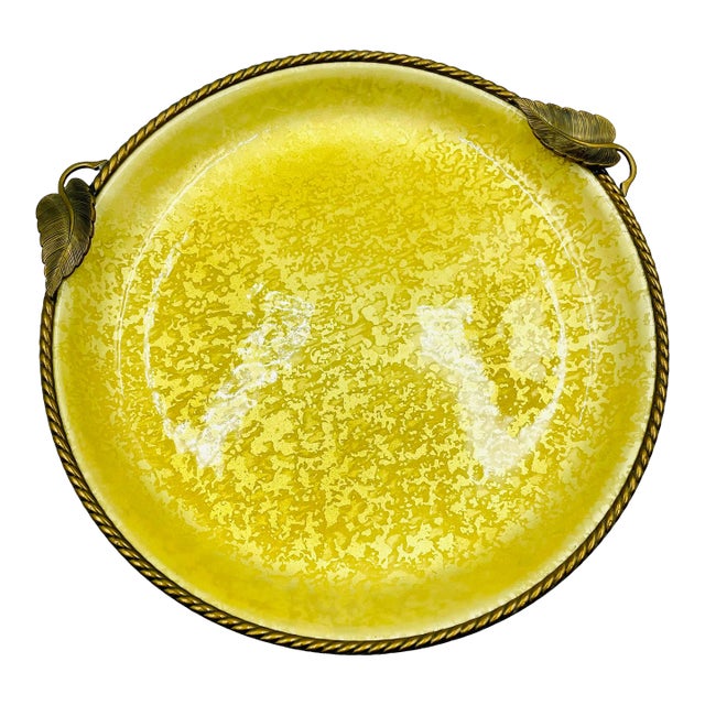 1950s Evans Handsome Gold Tone & Canary-Enamel Dresser Leaf Tray For Sale