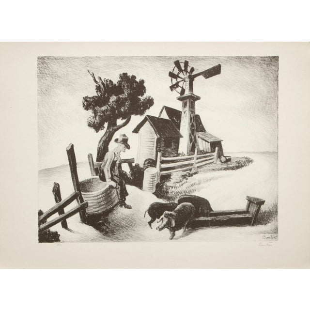 Farmhouse 1939 After Thomas Benton "In the Ozarks", First Edition Period Offset Lithograph For Sale - Image 3 of 9