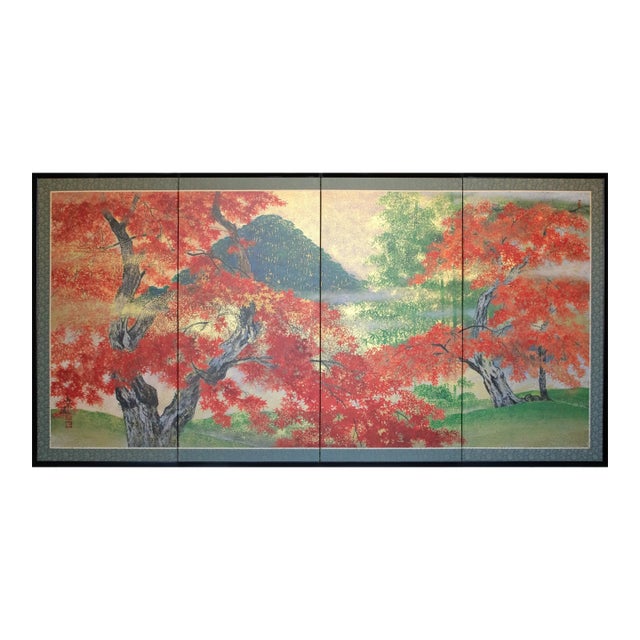 "Autumn Leaves" by Kakaaki Ito (After), Late Showa Japanese Byobu Screen For Sale