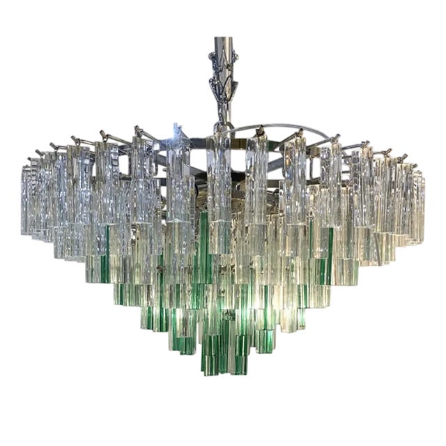 Vintage Green Quadriedro and Clear Triedro Murano Style Glass Chandelier by Simoeng For Sale