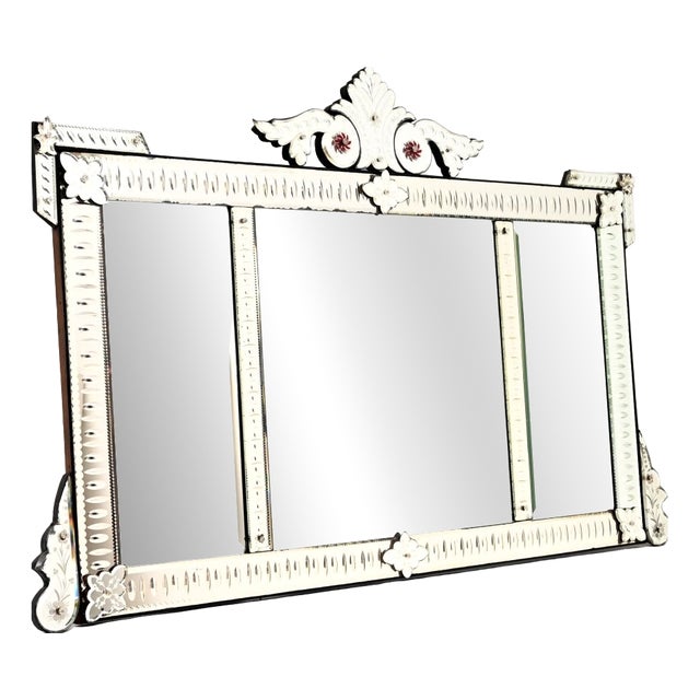 Large Antique Italian Venetian Etched Glass Mirror, 1900 For Sale