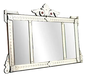 Large Antique Italian Venetian Etched Glass Mirror, 1900