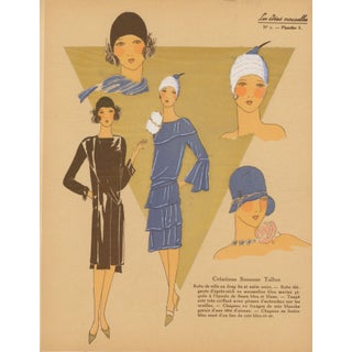 French Art Deco Pochoir Fashion Plate – Women’s Daywear & Hats -1920's For Sale